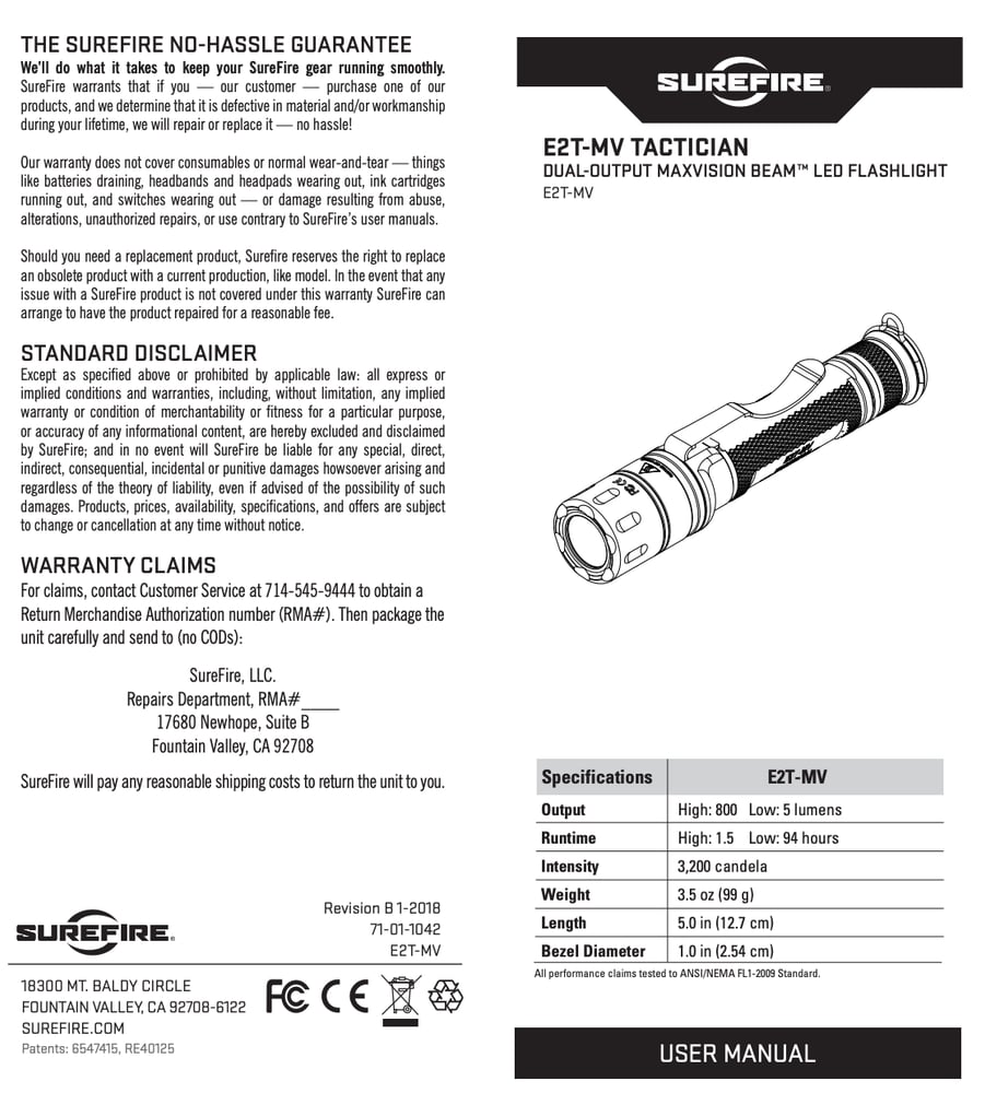 SureFire - E2T Dual-Output MaxVision Tactician, LED Flashlight