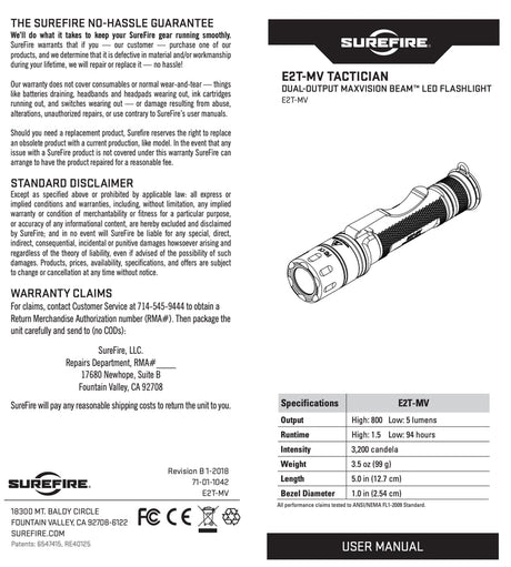 SureFire - E2T Dual-Output MaxVision Tactician, LED Flashlight