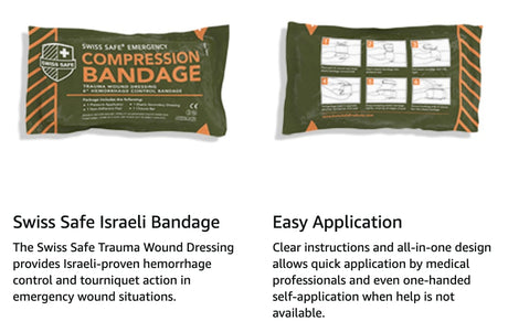 Swiss Safe - 6 Inch Israeli Bandage Trauma Kit - Sterile Elastic Compression Bandage