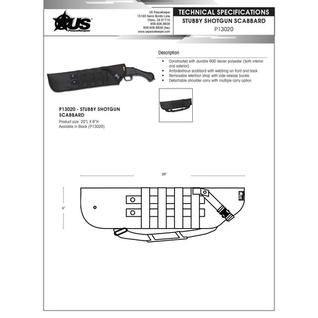 US PeaceKeeper - Stubby Shotgun Scabbard, Black, 20" x 6"