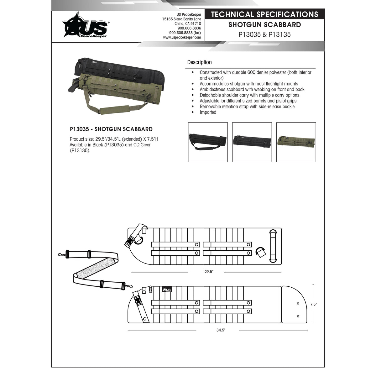 US PeaceKeeper - Shotgun Scabbard, Black, 29.5"/34.5" Extended