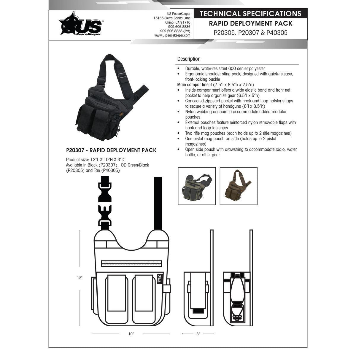 US PeaceKeeper - Rapid Deployment Pack - Black