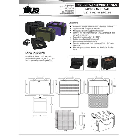 US PeaceKeeper - Large Range Bag, Black, 18" x 10" x 10.5"