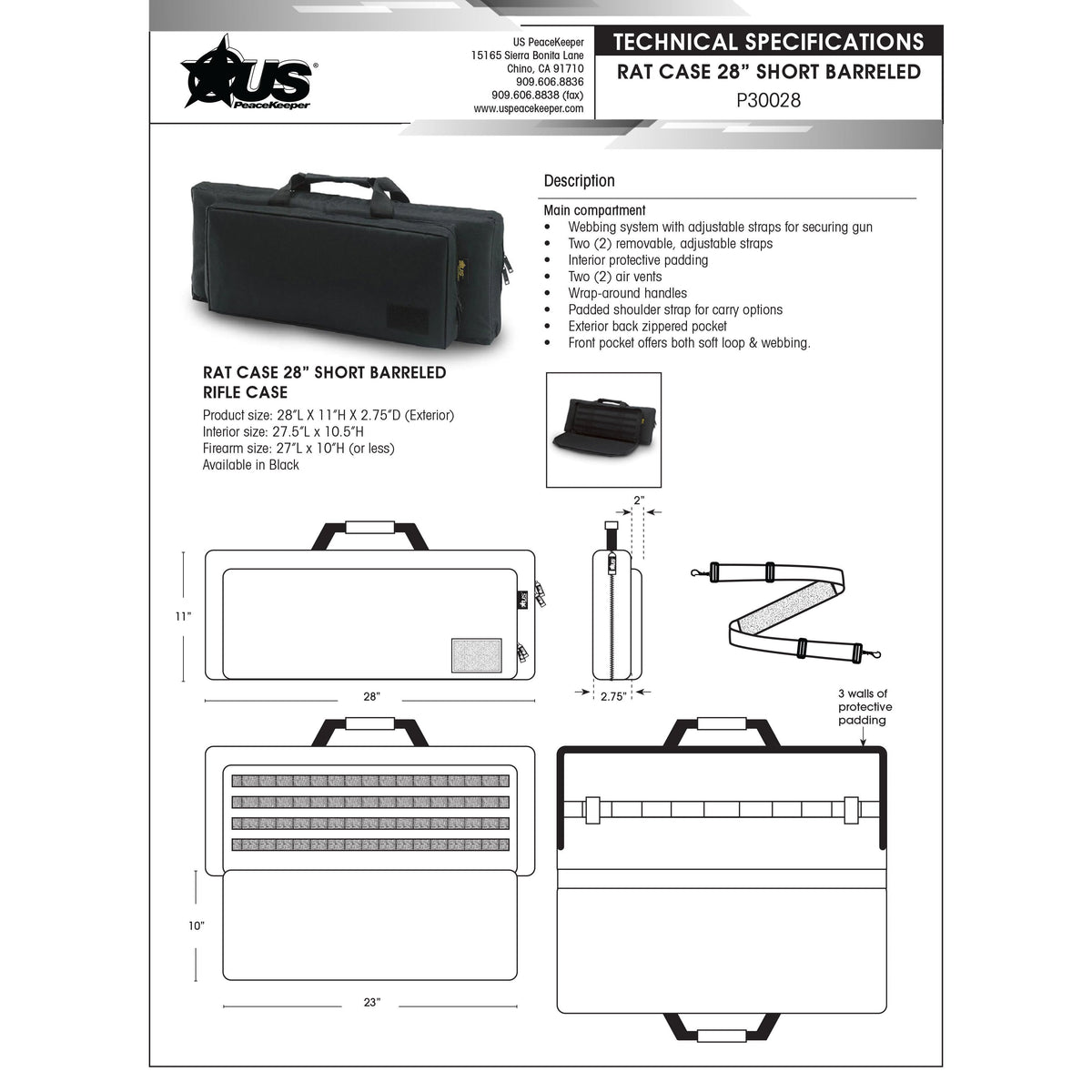 US PeaceKeeper - RAT 28" Short Barreled Rifle Case - Black