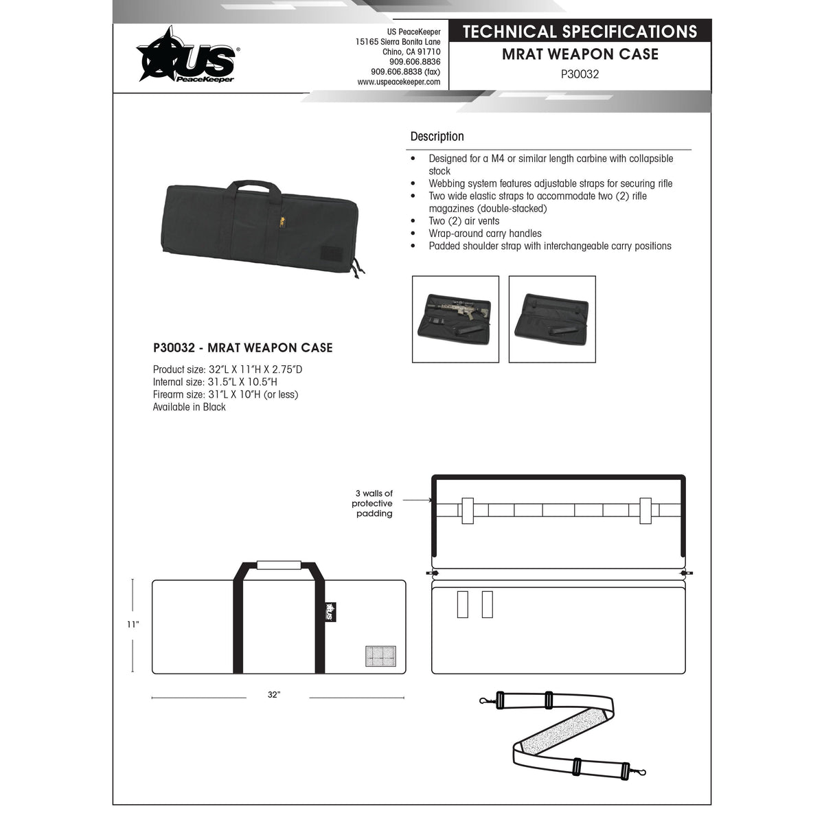 US PeaceKeeper - MRAT Weapon Case for M4 Carbines - Black