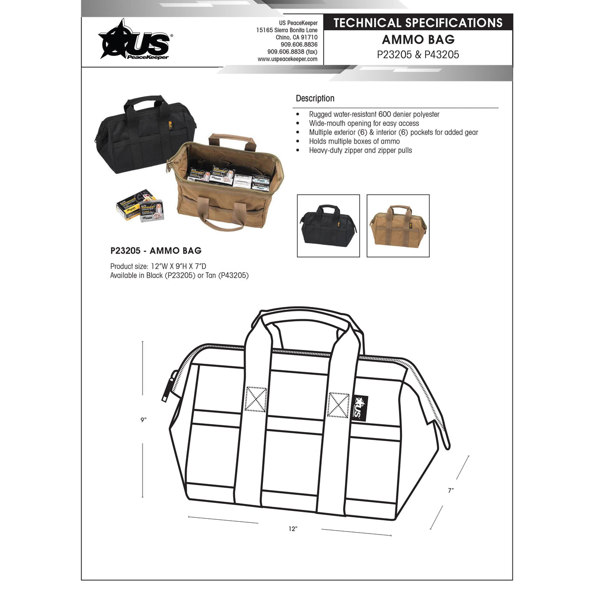 US PeaceKeeper - Ammo Bag, Tan, 12" x 7" x 9"